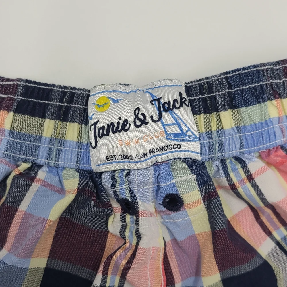 Janie and Jack baby boy plaid swim trunks size 6-12 months